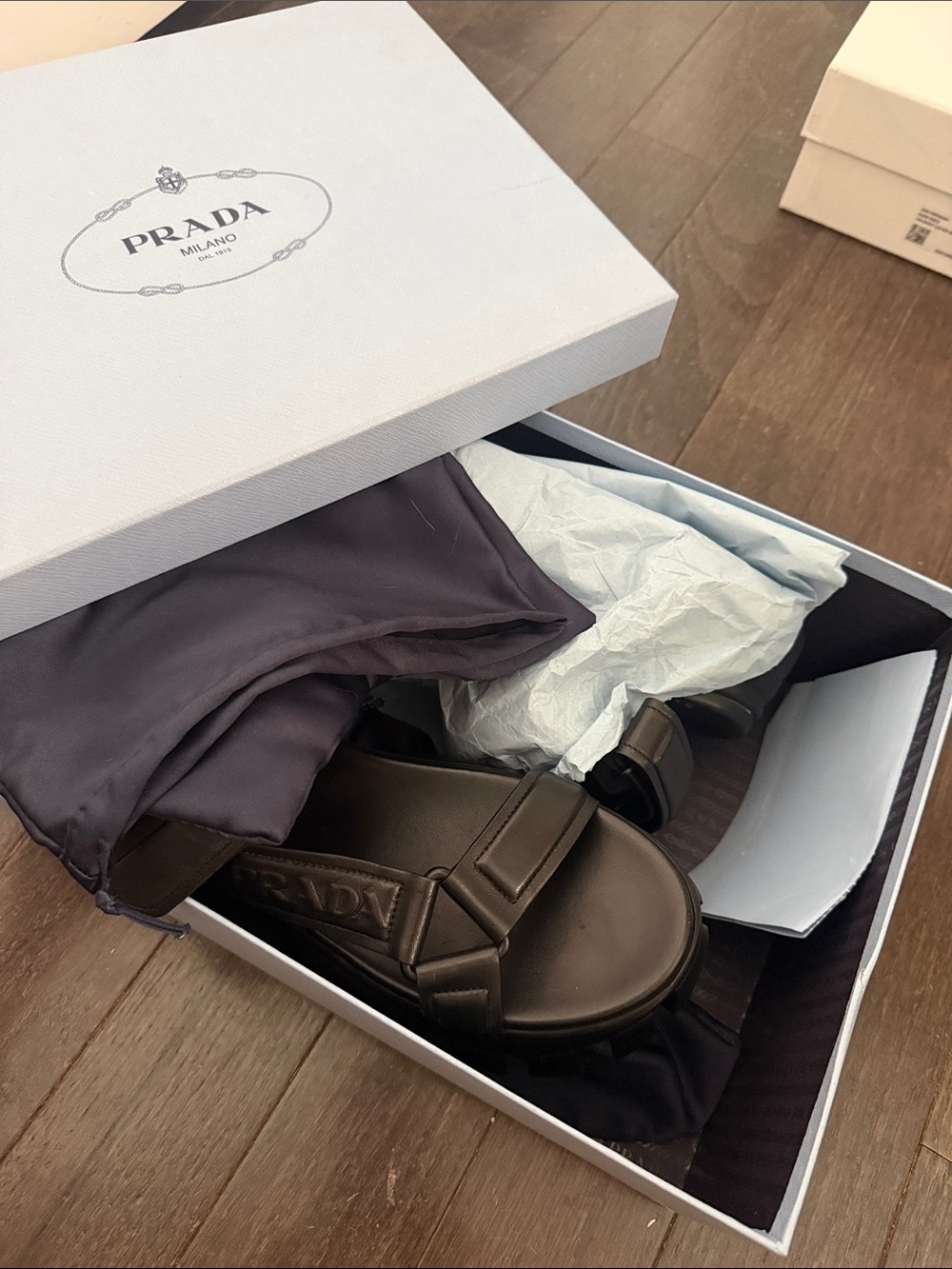 Prada Chunky Black Leather Treaded Platform Sandals - Picture 6 of 8